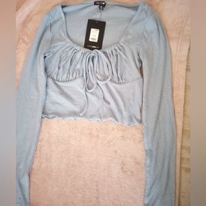 Fashion Nova Later Baby Sleeve Top-Blue